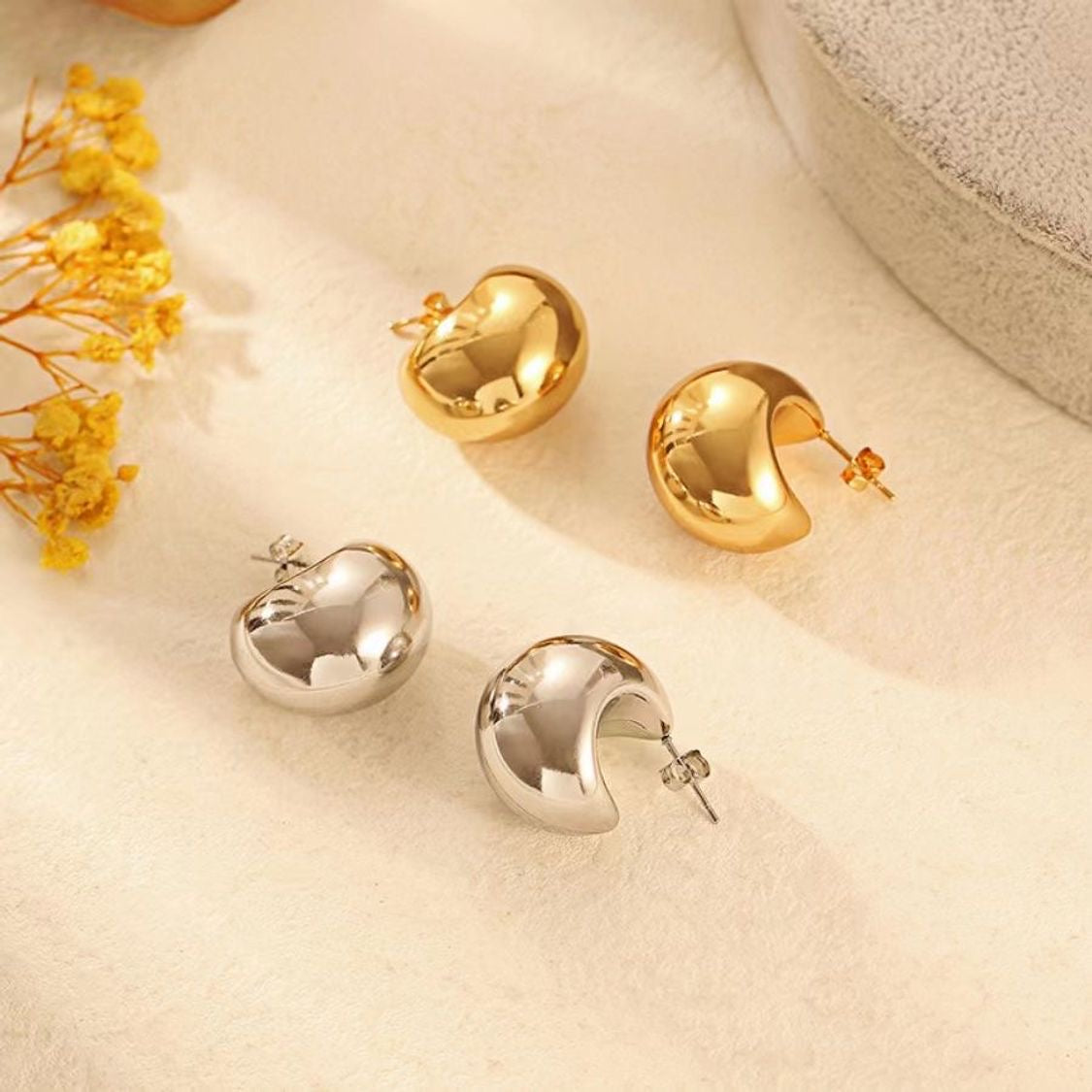 Gold Moon Chunky Earrings 18K Gold Plated