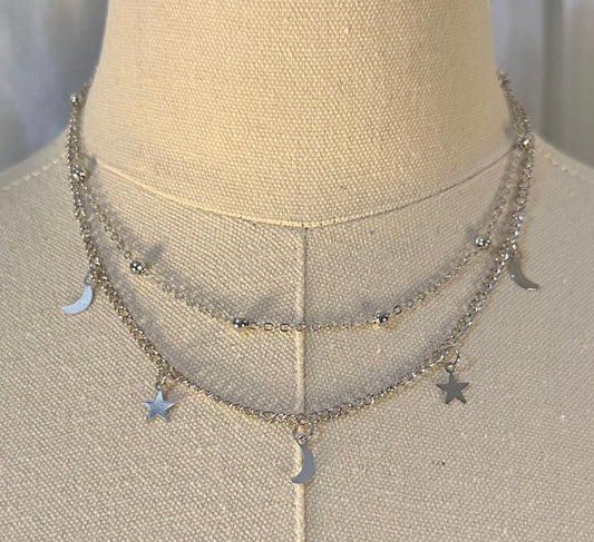 Layered Moon Star Necklace